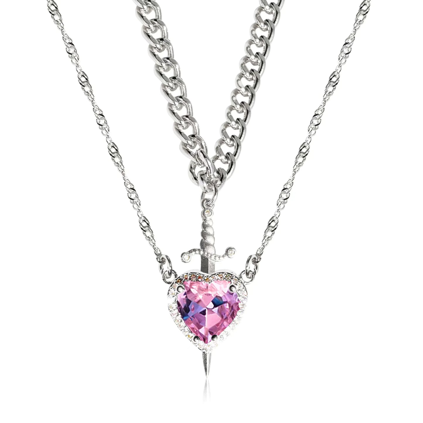 HEART AND SWORD PINK NECKLACE