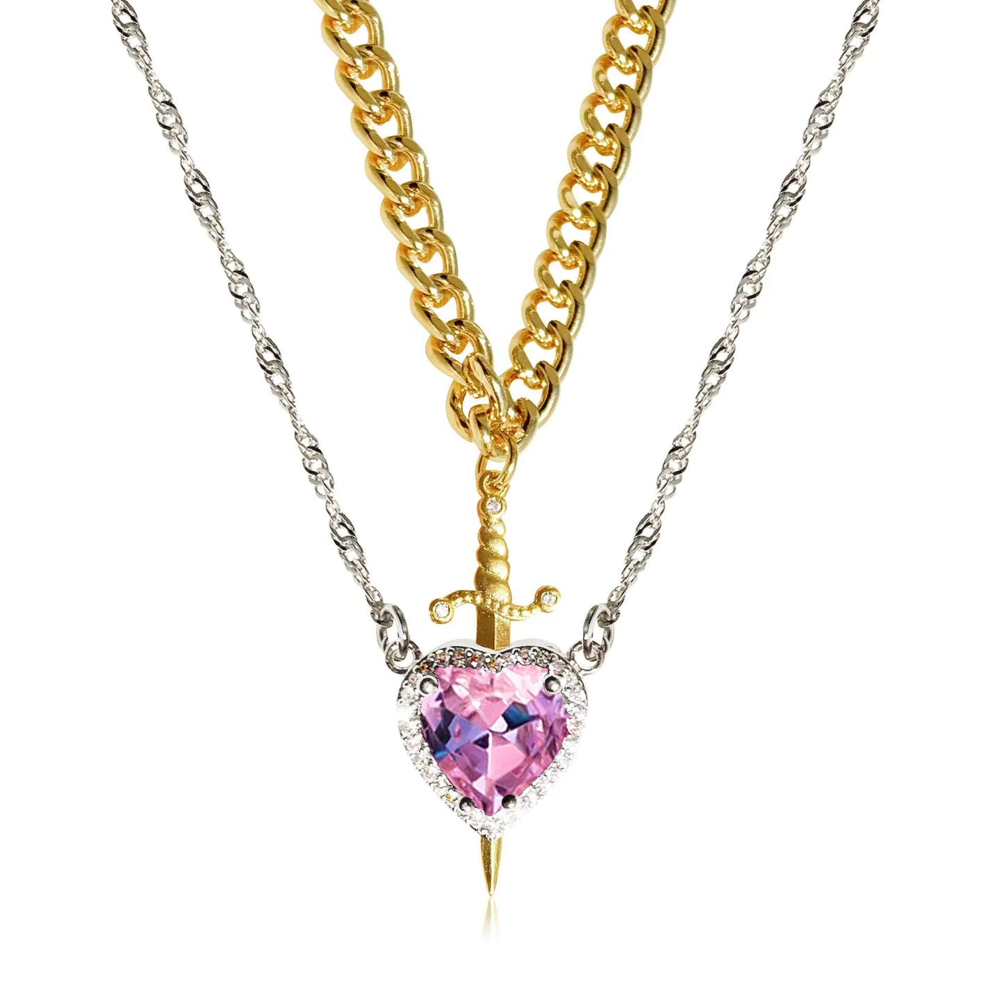 HEART AND SWORD PINK NECKLACE