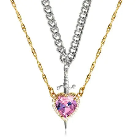 HEART AND SWORD PINK NECKLACE