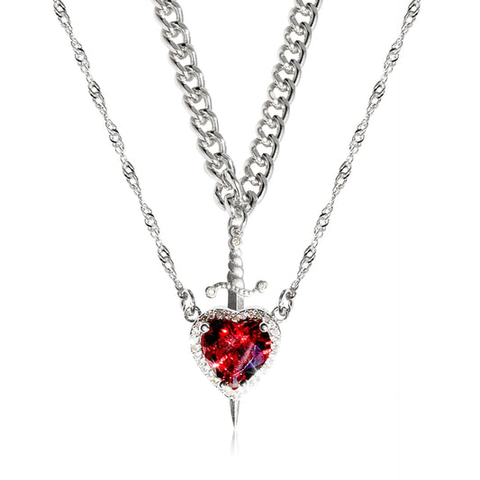 HEART AND SWORD RED NECKLACE